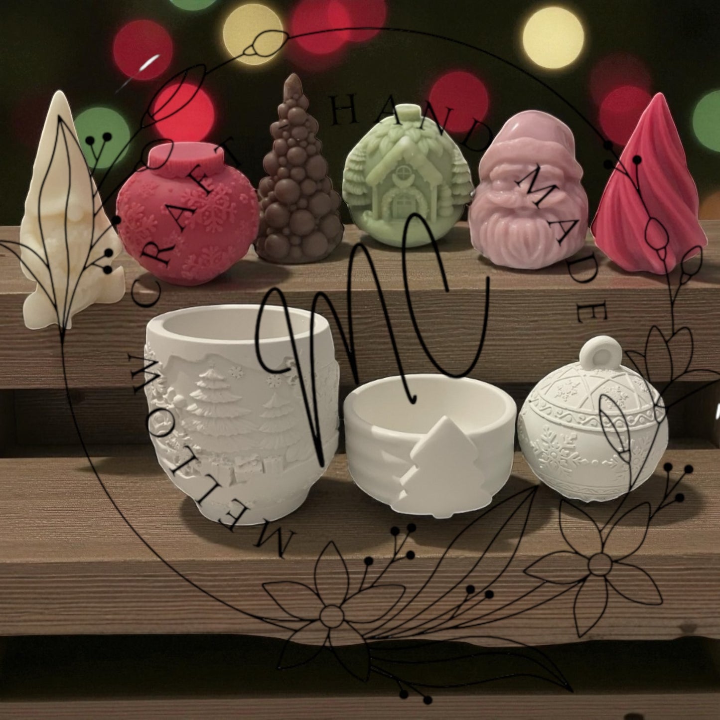 Collezione Natale 2025 – Set Artigianale con Candele, Contenitori in Gesso Naturale e Tart Profumate Personalizzabili.