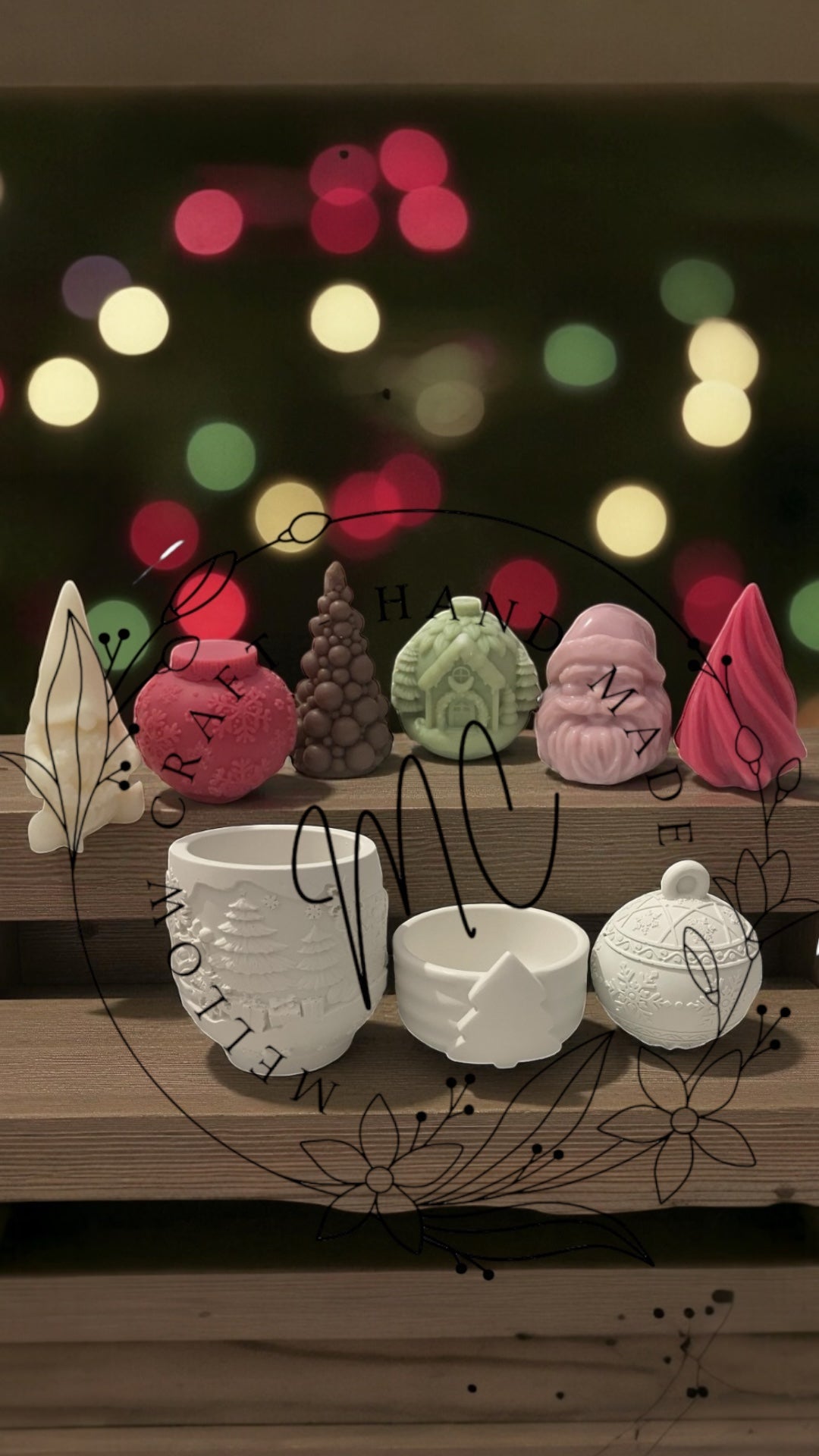 Collezione Natale 2025 – Set Artigianale con Candele, Contenitori in Gesso Naturale e Tart Profumate Personalizzabili.